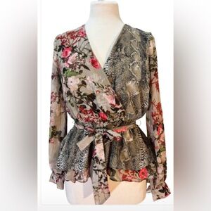 Size S Inc. Floral and Snake Print Top